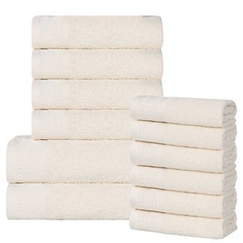 SUPERIOR 12 pc Honeycomb Textured Waffle Border Cotton Medium Weight Towel Set