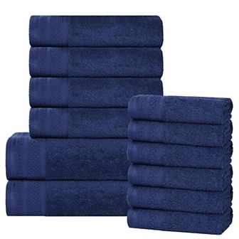 SUPERIOR 12 pc Honeycomb Textured Waffle Border Cotton Medium Weight Towel Set