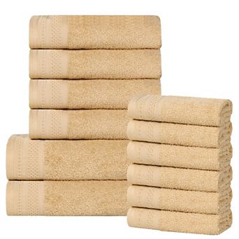 SUPERIOR 12 pc Honeycomb Textured Waffle Border Cotton Medium Weight Towel Set