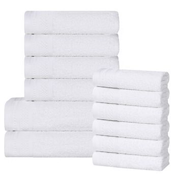 SUPERIOR 12 pc Honeycomb Textured Waffle Border Cotton Medium Weight Towel Set