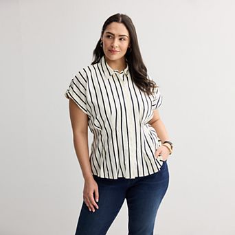 Plus Size Nine West Fit And Flare Button Up Shirt