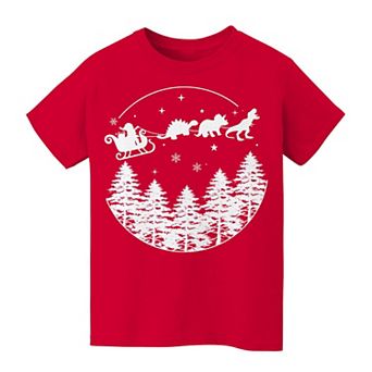 Kid's 8-20 Christmas Dinosaur Ride Christmas Graphic Tee