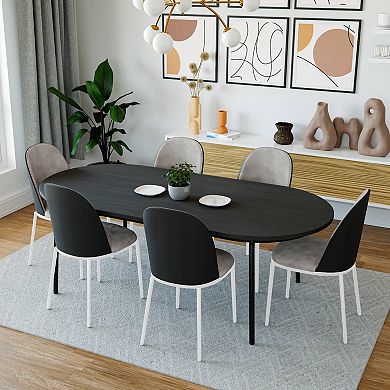 Leisuremod Tule Modern Dining Side Chair With Fabric Seat And White Powder-coated Steel Frame