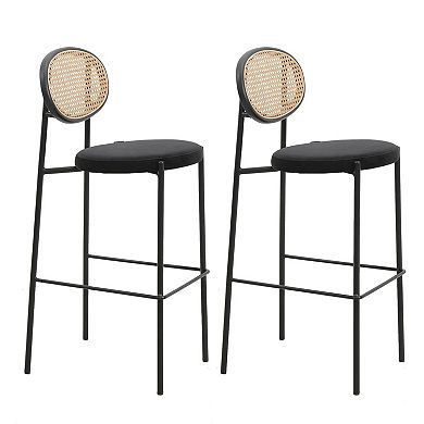 Leisuremod Euston Modern Wicker Bar Stool With Black Steel Frame, Set Of 2