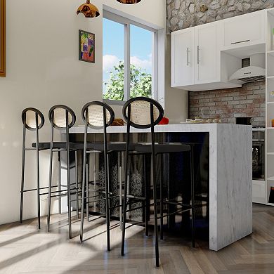 Leisuremod Euston Modern Wicker Bar Stool With Black Steel Frame, Set Of 2