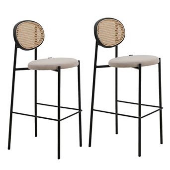 Leisuremod Euston Modern Wicker Bar Stool With Black Steel Frame, Set Of 2
