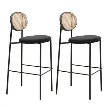 Leisuremod Euston Modern Wicker Bar Stool With Black Steel Frame, Set Of 2