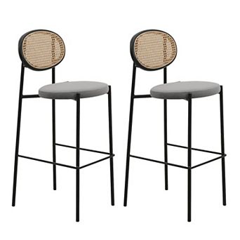 Leisuremod Euston Modern Wicker Bar Stool With Black Steel Frame, Set Of 2