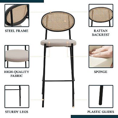 Leisuremod Euston Modern Wicker Bar Stool With Black Steel Frame