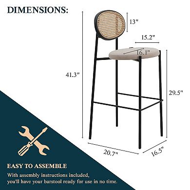 Leisuremod Euston Modern Wicker Bar Stool With Black Steel Frame