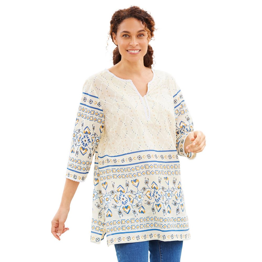 Women Plus Size Burgundy Ethnic Tunic With Three Quarter Sleeves