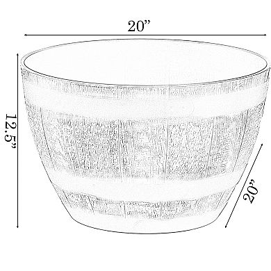 Outdoor Rustic Half Barrel Flower Garden Planter Bowl, Plastic Large