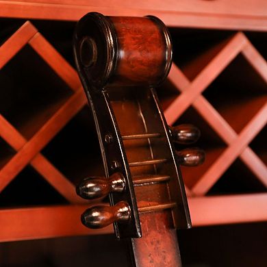 Decorative 10 Bottle Wooden Cello Shaped Wine Rack 53 Inch Floor Violin