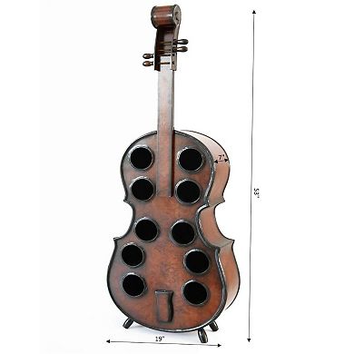 Decorative 10 Bottle Wooden Cello Shaped Wine Rack 53 Inch Floor Violin