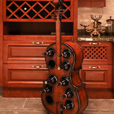 Decorative 10 Bottle Wooden Cello Shaped Wine Rack 53 Inch Floor Violin