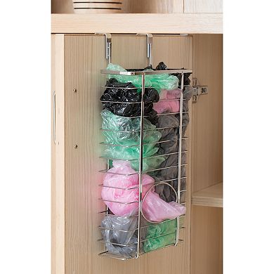 Durable Chrome Metal Grocery Bag Holder Over-Cabinet & Door Organizer for Storing & Recycling Bags