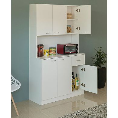 Wooden Kitchen Pantry Storage Cabinet With Drawer, Doors And Shelves