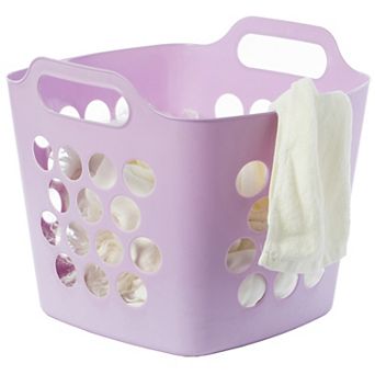 Flexible Plastic Carry Laundry Basket Holder Square Storage Hamper With Side Handles