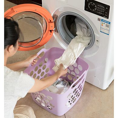 Flexible Plastic Carry Laundry Basket Holder Square Storage Hamper With Side Handles