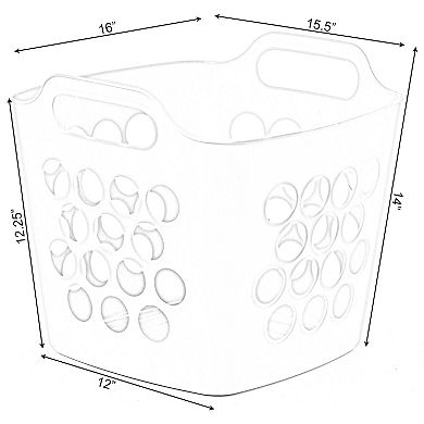 Flexible Plastic Carry Laundry Basket Holder Square Storage Hamper With Side Handles