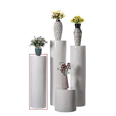 Decorative Modern Fiberglass Pillar Column Flower Stand Cylinder Shape Pedestal, Medium