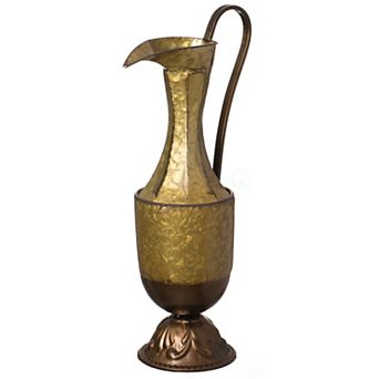 Decorative Antique Style 1 Handle Metal Jug Floor Vase - Small