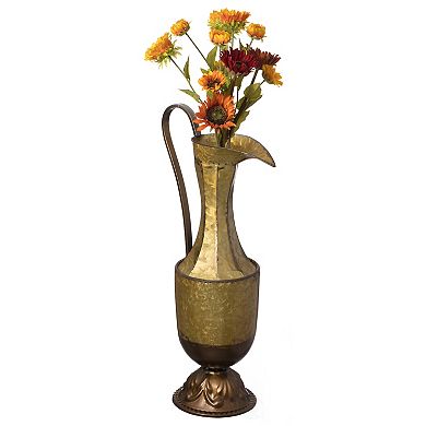 Decorative Antique Style 1 Handle Metal Jug Floor Vase - Small