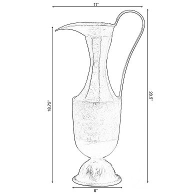 Decorative Antique Style 1 Handle Metal Jug Floor Vase - Small