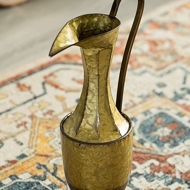 Decorative Antique Style 1 Handle Metal Jug Floor Vase - Small