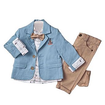Infant To Toddler Nautical Inspired Jacket, Button-up Long Sleeve Shirt & Pants Full 3 pc Suit