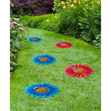 Glitzhome 10"D Set of 6 Cement Flower Style and Textured Stepping Stones