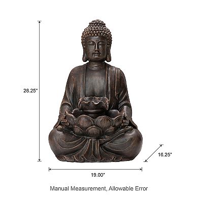 Glitzhome 28.25''H Zen Style Meditating Resin Buddha Fountain With Pump And Led Light
