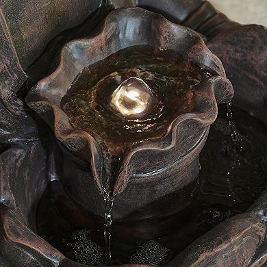 Glitzhome 28.25''H Zen Style Meditating Resin Buddha Fountain With Pump And Led Light