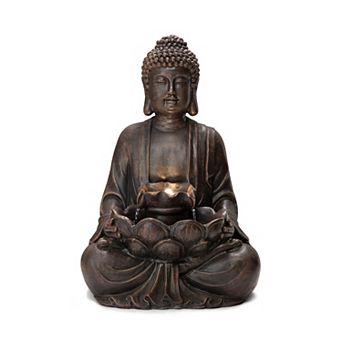 Glitzhome 28.25''H Zen Style Meditating Resin Buddha Fountain With Pump And Led Light