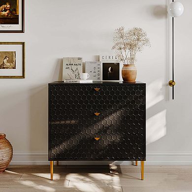 Mondawe Elegant Black Accent Storage Cabinet With 3 Drawers