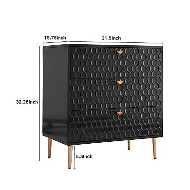 Mondawe Elegant Black Accent Storage Cabinet With 3 Drawers