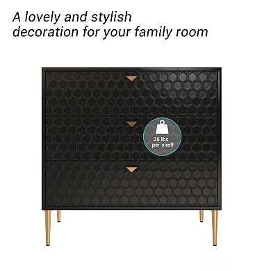 Mondawe Elegant Black Accent Storage Cabinet With 3 Drawers