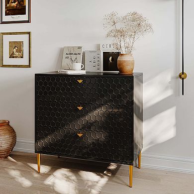 Mondawe Elegant Black Accent Storage Cabinet With 3 Drawers