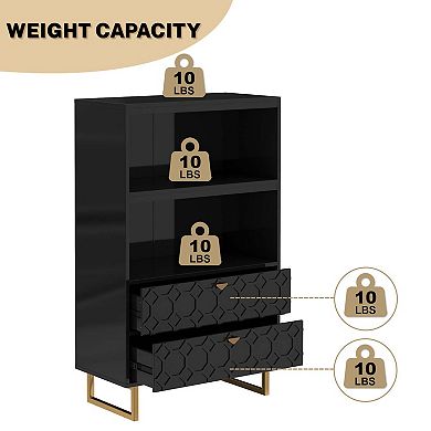 Mondawe 28" Wood Display Bookshelf Storage Organizer Bookcase Storage Cabinet With 2 Drawers