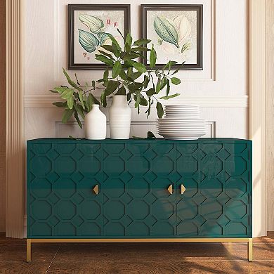 Mondawe Freestanding 3 Doors Honeycomb Storage Accent Cabinet