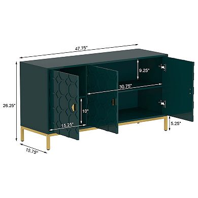 Mondawe Freestanding 3 Doors Honeycomb Storage Accent Cabinet