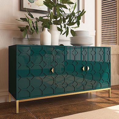 Mondawe Freestanding 3 Doors Honeycomb Storage Accent Cabinet