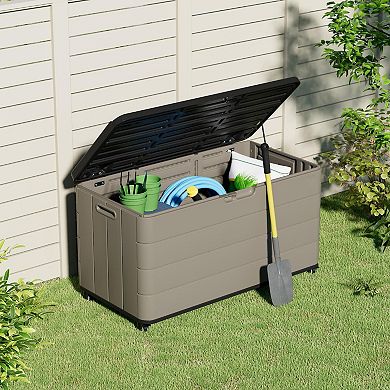 Patio Storage Boxes Resin Deck Box Organize and Stow Patio Cushions, Pillows and Garden Tools, Brown