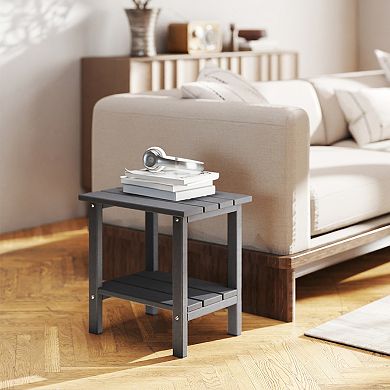 Outdoor Side Tables Set of 2 Weather Resistant HDPE Outdoor Table 2-Tier Small Patio Tables
