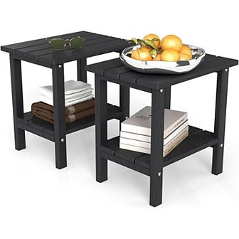 Outdoor Side Tables Set of 2 Weather Resistant HDPE Outdoor Table 2 tier Small Patio Tables