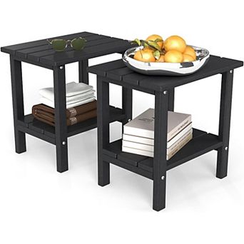 Outdoor Side Tables Set of 2 Weather Resistant HDPE Outdoor Table 2 tier Small Patio Tables