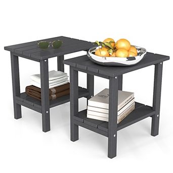 Outdoor Side Tables Set of 2 Weather Resistant HDPE Outdoor Table 2 tier Small Patio Tables