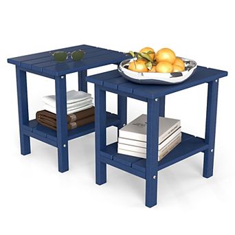 Outdoor Side Tables Set of 2 Weather Resistant HDPE Outdoor Table 2 tier Small Patio Tables