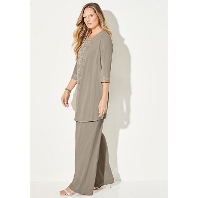 Catherines Women's Plus Size Petite Lace Gala 3-Piece Pant Suit