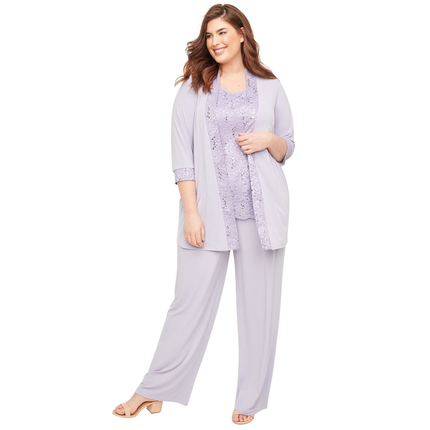 Petite Plus Size Women's 3-Piece Lace Gala Pant Suit by Catherines in Heirloom Lilac (Size 28 WP) Catherines Women's Plus Size Petite 3-Piece Lace Gala Pant Suit